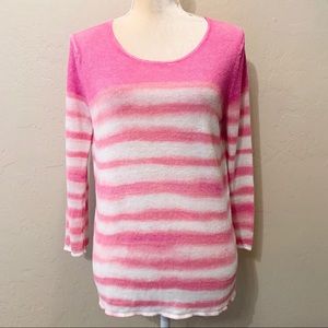 Tommy Bahama 100% Linen Pink Striped Knit Sweater